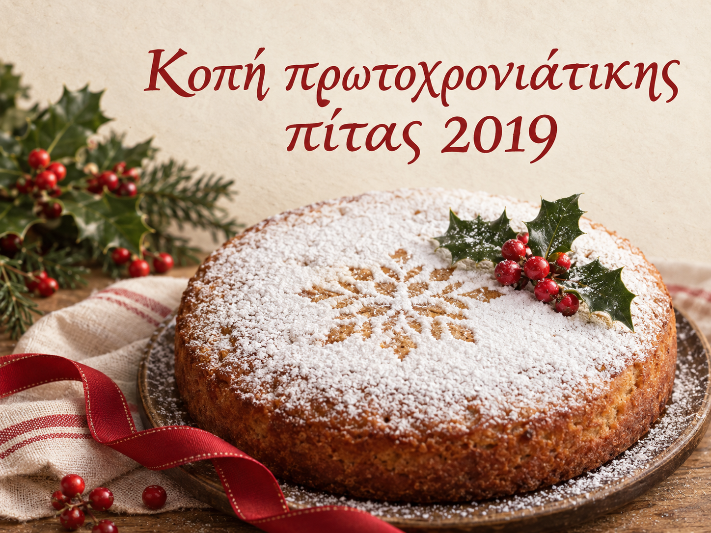 Εορταστική σύνθεση με βασιλόπιτα για την κοπή πρωτοχρονιάτικης πίτας του Russki Dom το 2019.